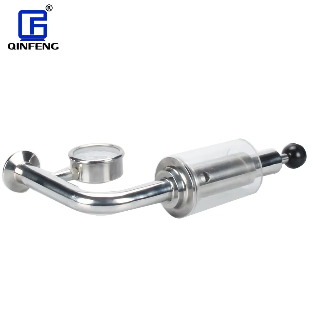 Qinfeng Sanitary Stainless Steel Air Exhaust Valve Air Release Valve with Glass and Pressure Gauge Nut/Clamp/Union Connection