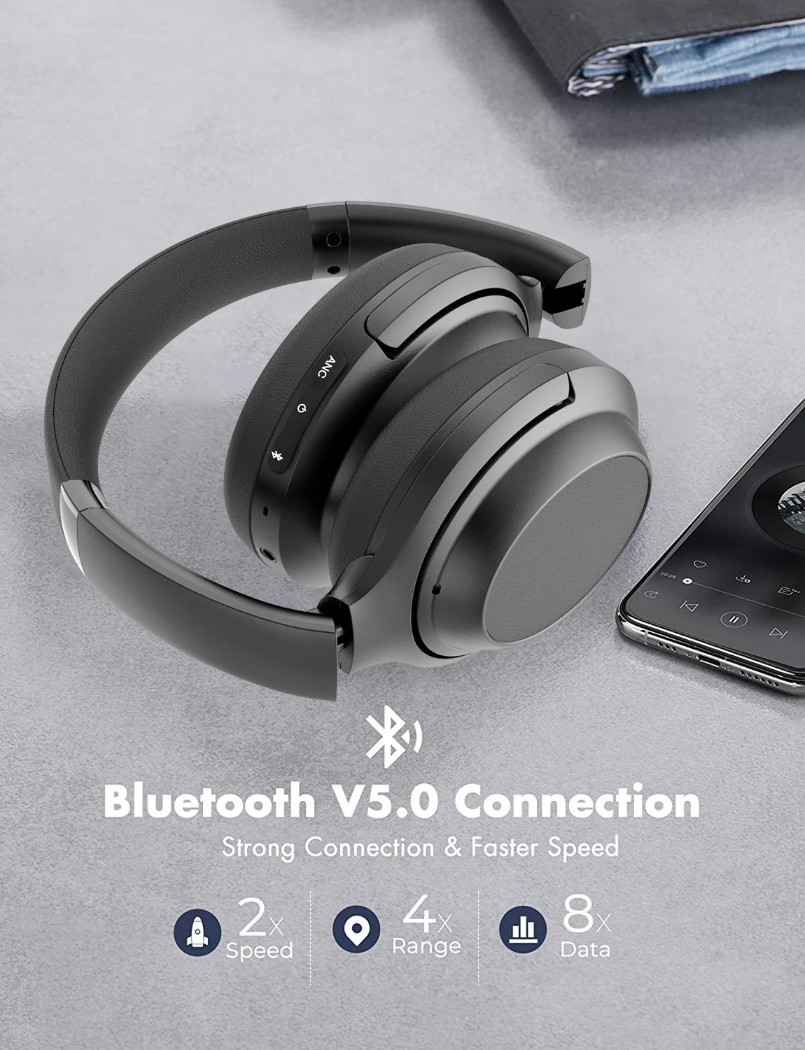 QCC APTX HD Driver Touch Control Hybrid Noise Cancelling BT Wireless Headphone 900mAh Auriculares con cancelacion de ruido