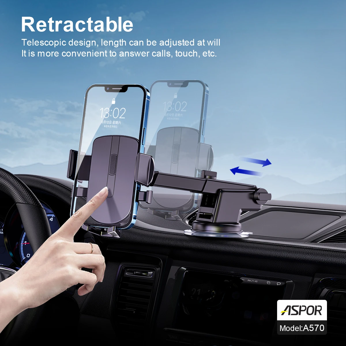 ASPOR A570 ASPOR New Mobile Phone Holder Car Bracket A570 360 Degree Rotation Strong Suction Cup