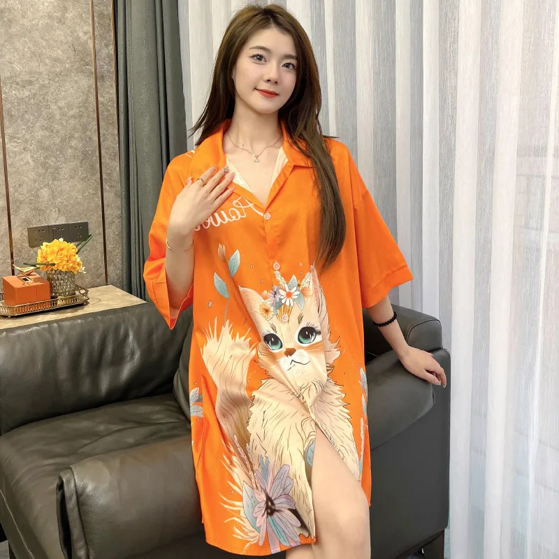 Рубашка с коротким рукавом и мультяшным принтом новый женский кардиган ночная рубашка длинная одежда можно носить на улице