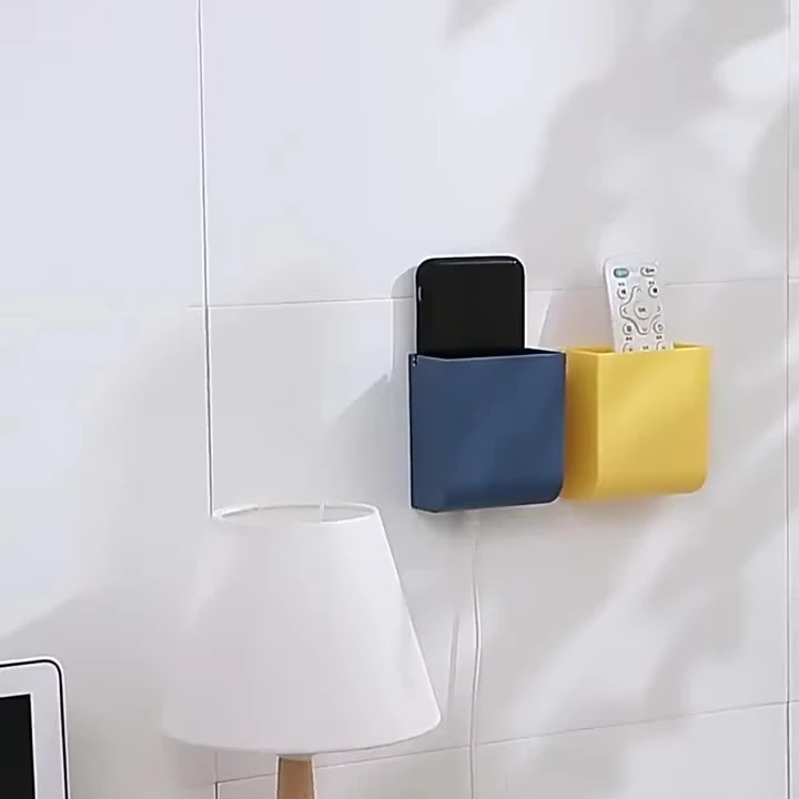 Wall-Mounted Plastic Storage Box Nail-Free Remote Control Storage Basket Household Living Room Toothbrush Toothpaste Rack