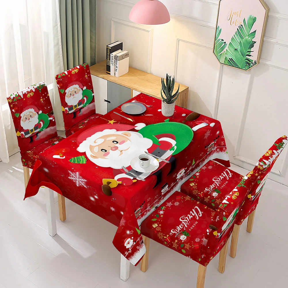 Christmas digital printing polyester Party dining tablecloth chair cover sets Table Cloth