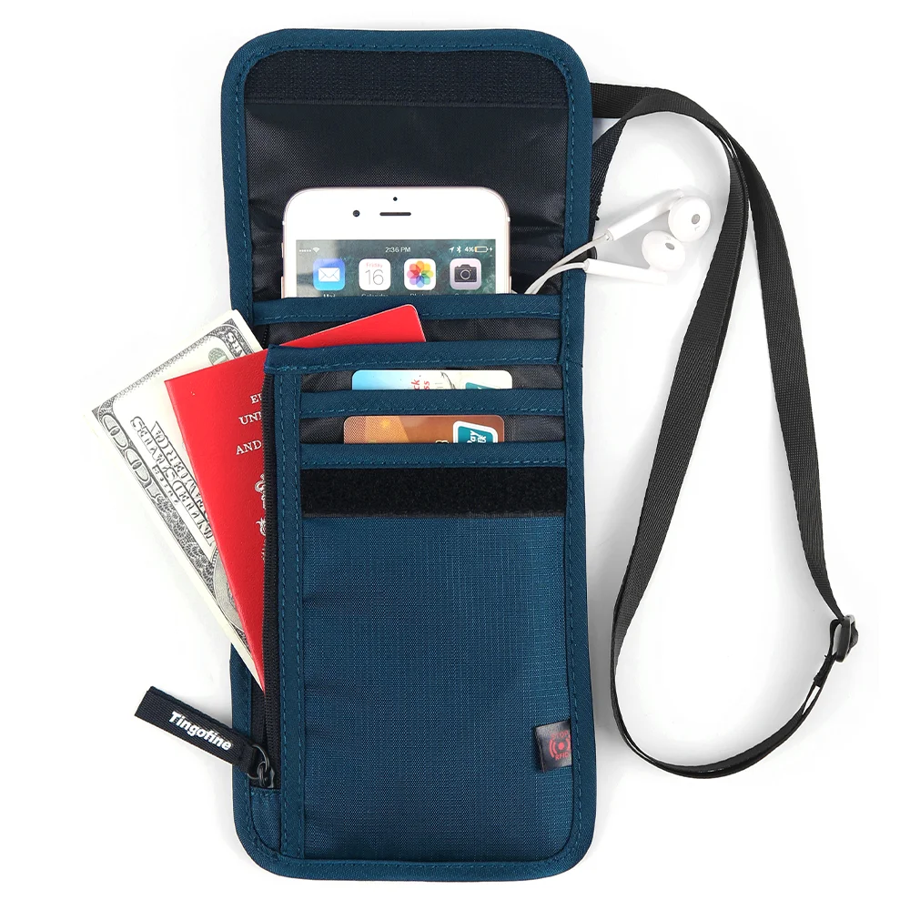 YIPINU nylon mesh material hanging rfid neck wallet travel neck pouch for passport card