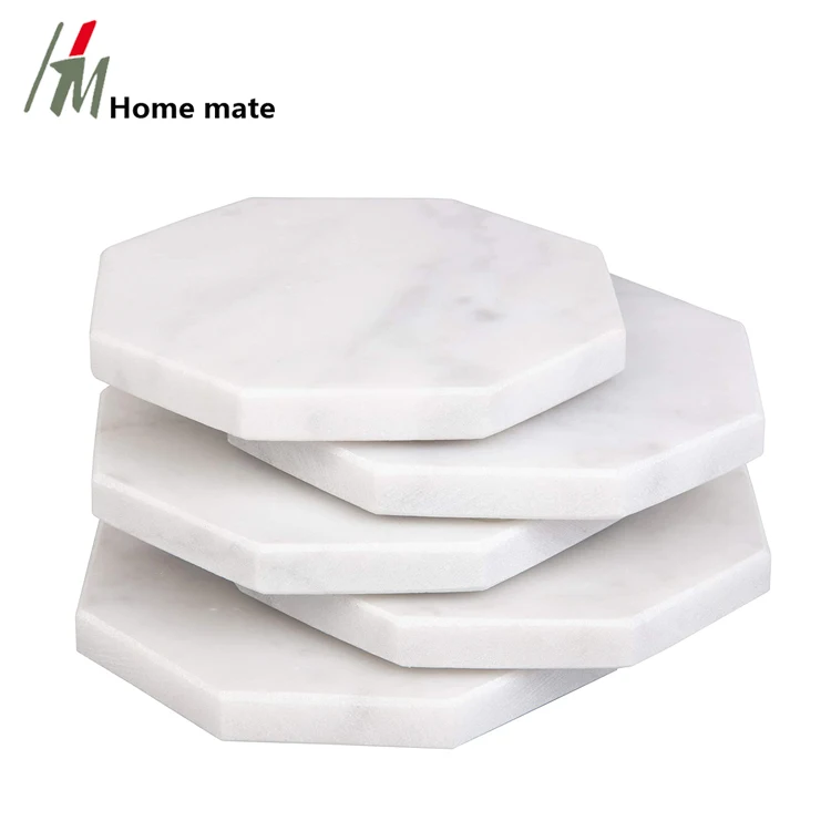 Nautral White Stone Marble Style Absorbent Coaster Sets Drink Coasters with Holder