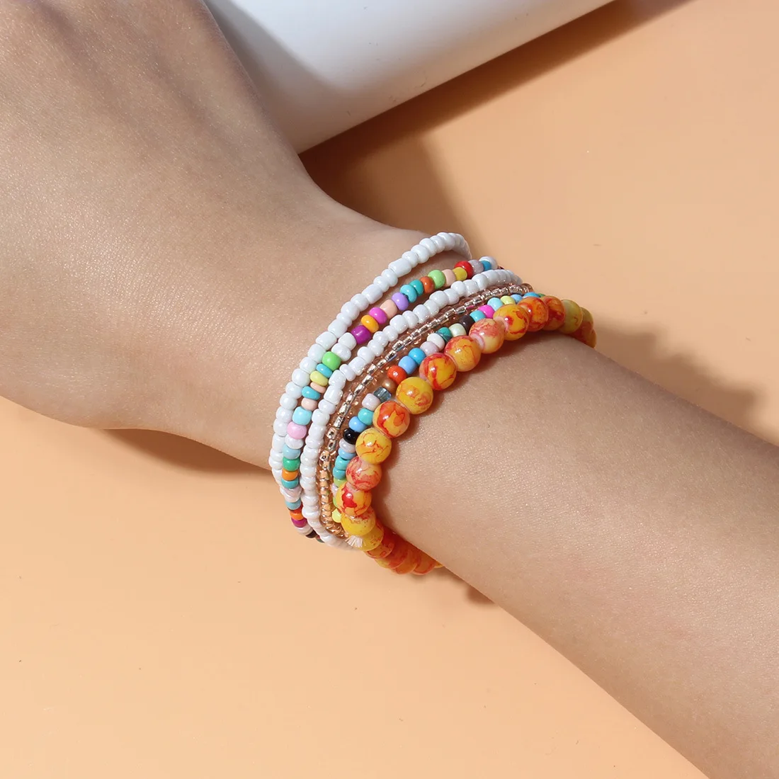 Bohemian Stackable Multi Layer Colorful Seed Beads Bracelet Layered Stretch Acrylic Beaded Bracelet Jewelry Set