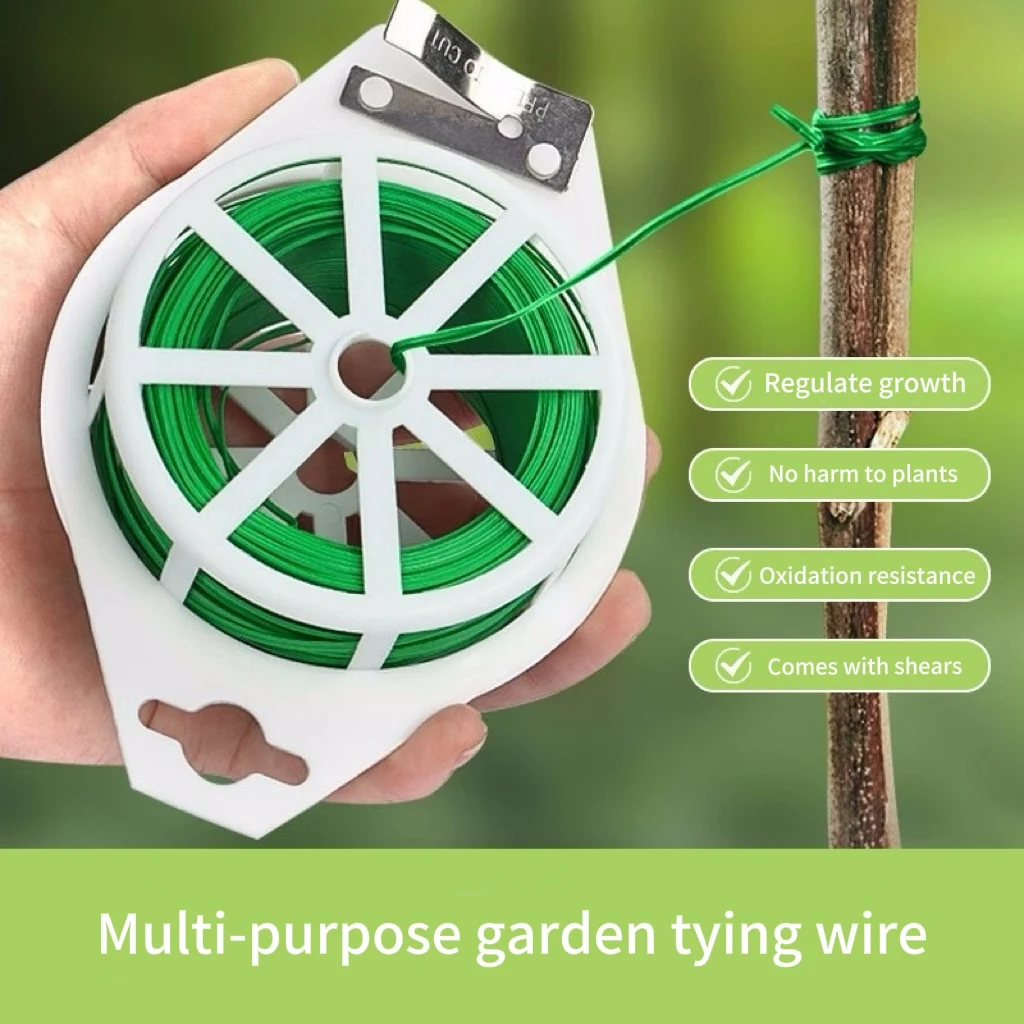 Garden Twist Tie Wire Cable Green Gardening Wire Twist Tie With Cutter 100M