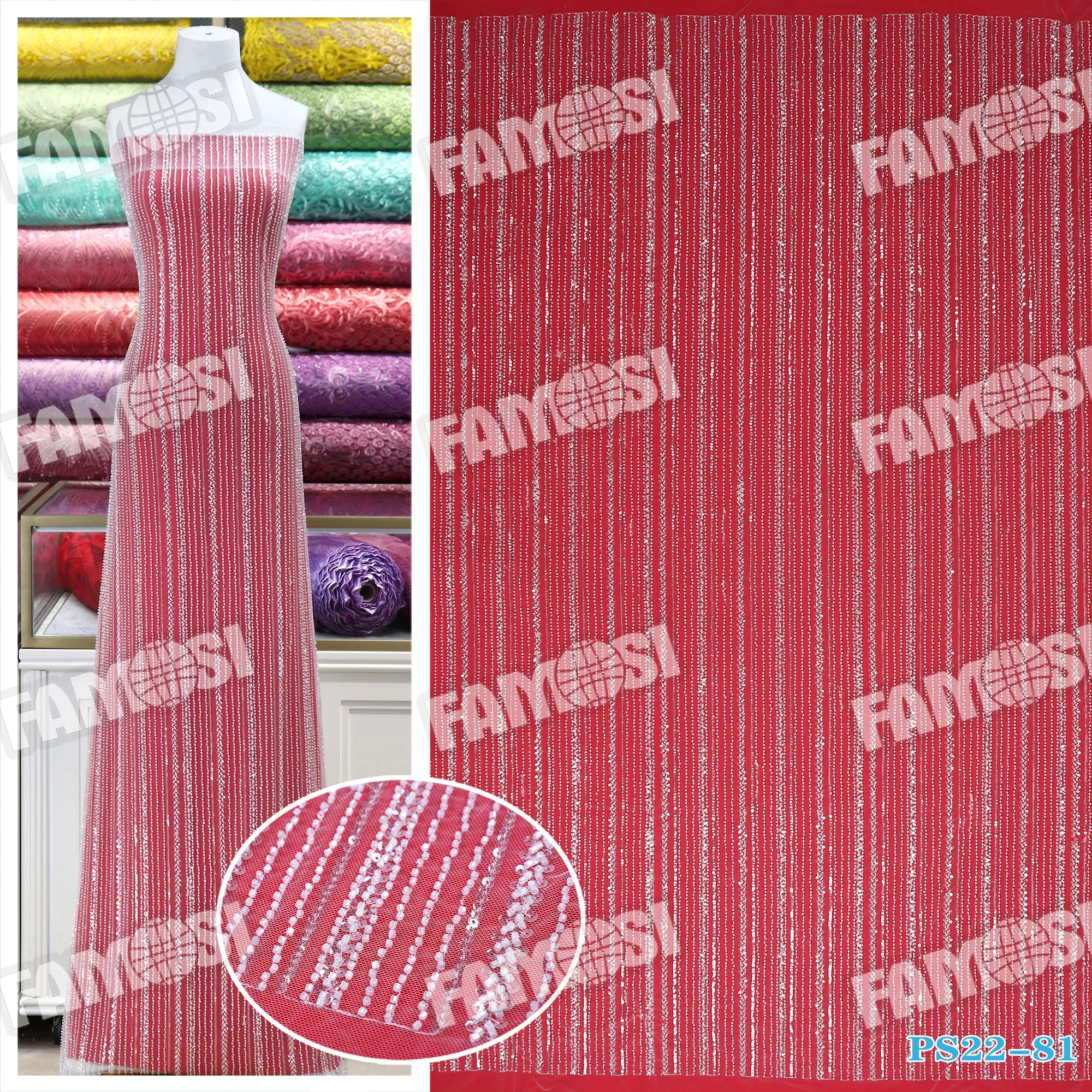 hot sale keqiao textile white beaded clear sequin embroidery lace fabric for women