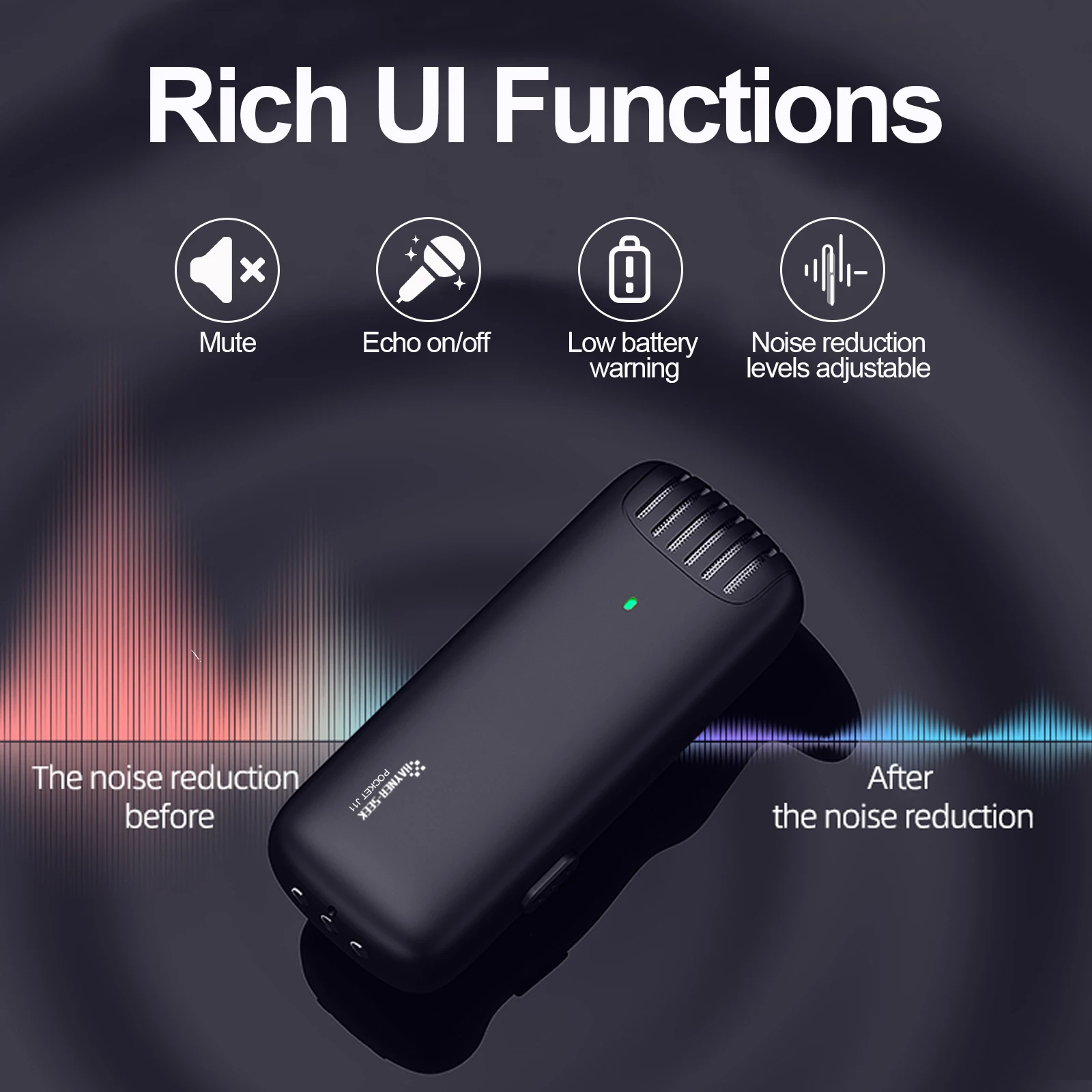 Hayner-Seek  Wireless Lavalier Microphone Plug & Play Noise Reduction Wireless Lapel Mic for iPhone, Charge Box, 60m (197 Feet)