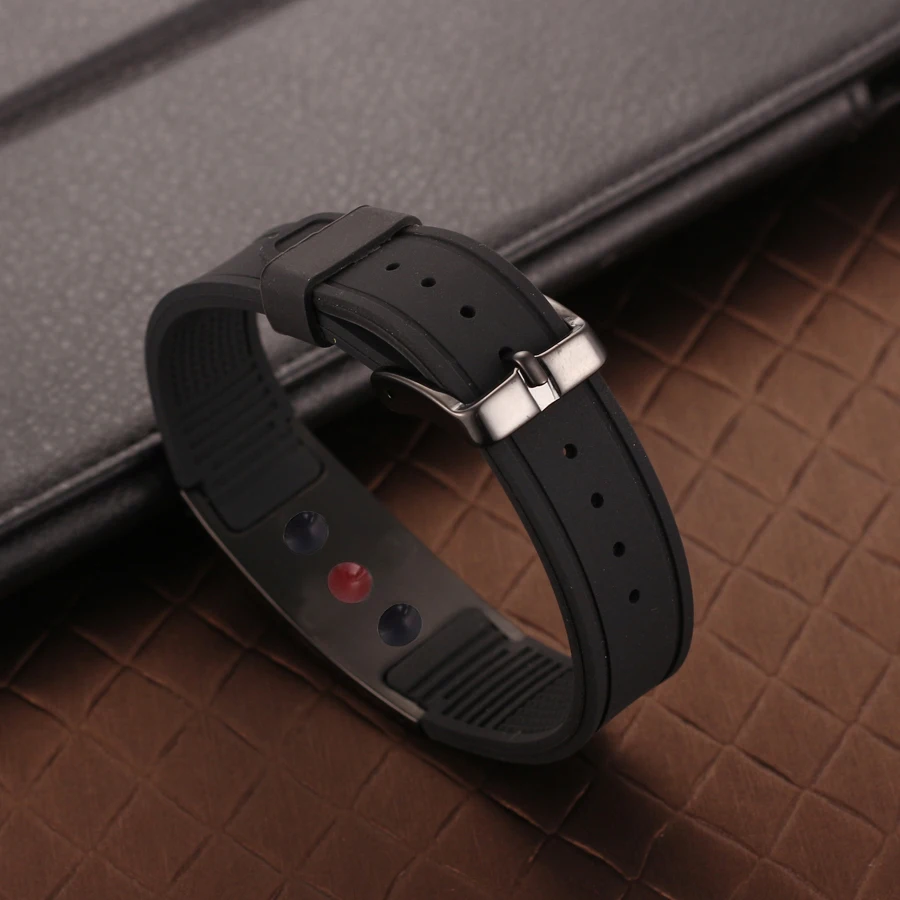 Top Selling Custom Logo Rubber Wristband Healing Health Magnetic Stainless Steel Silicon Bracelet Bangles For Men Women