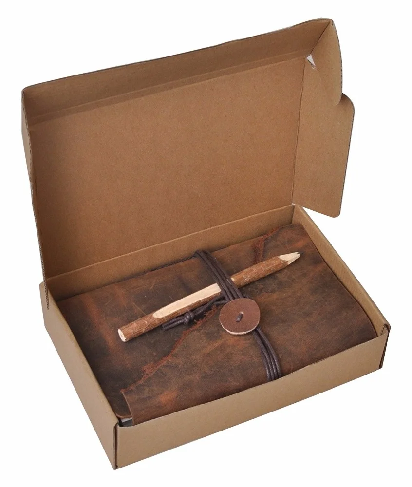 Eco-friendly high quality colorful leather material made leather hardcover notebook