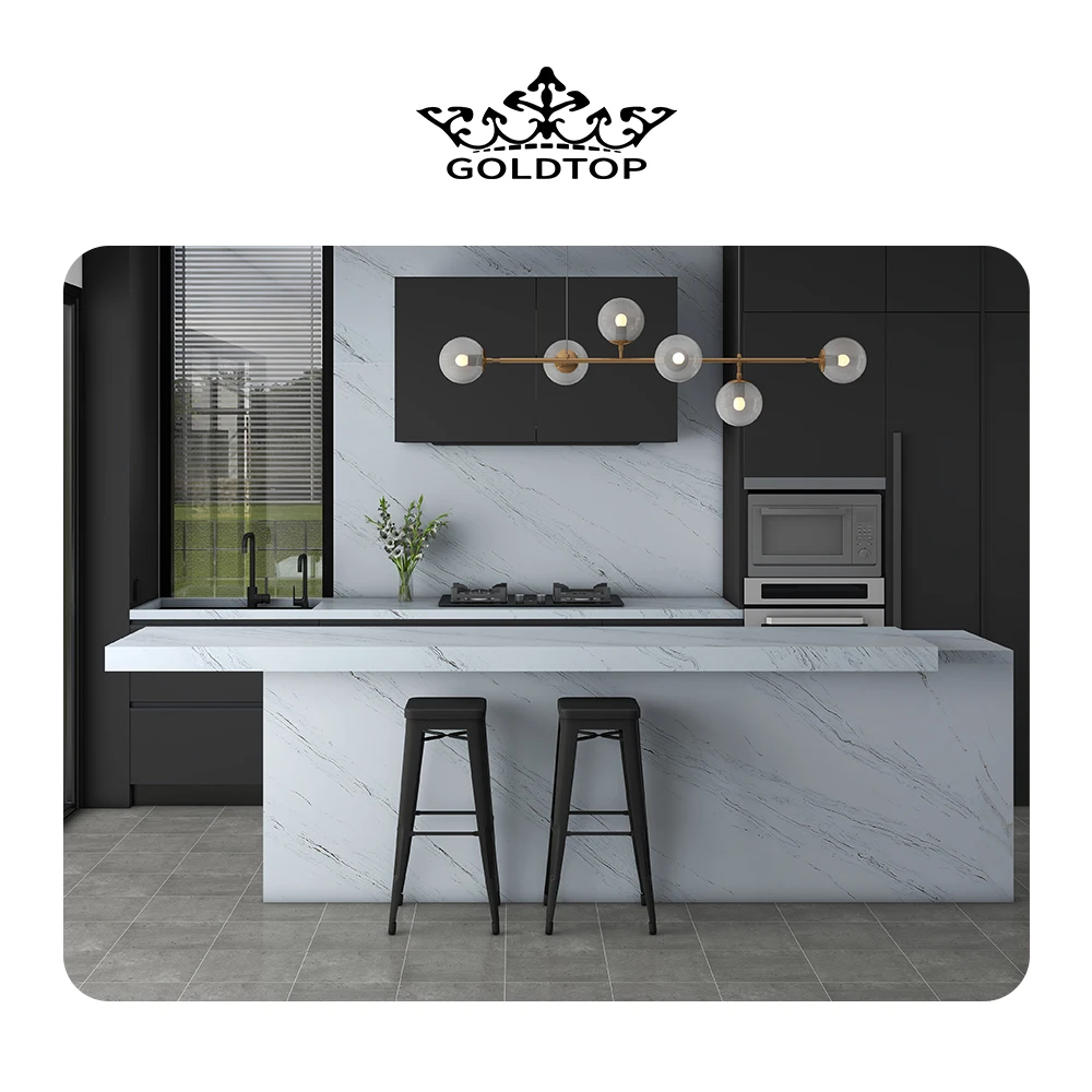 GOLDTOP  High Quality Cuarzo 5028 palissandra Wholesale Price Calacatta White Artificial Quartz Slabs countertops with Grey Vein