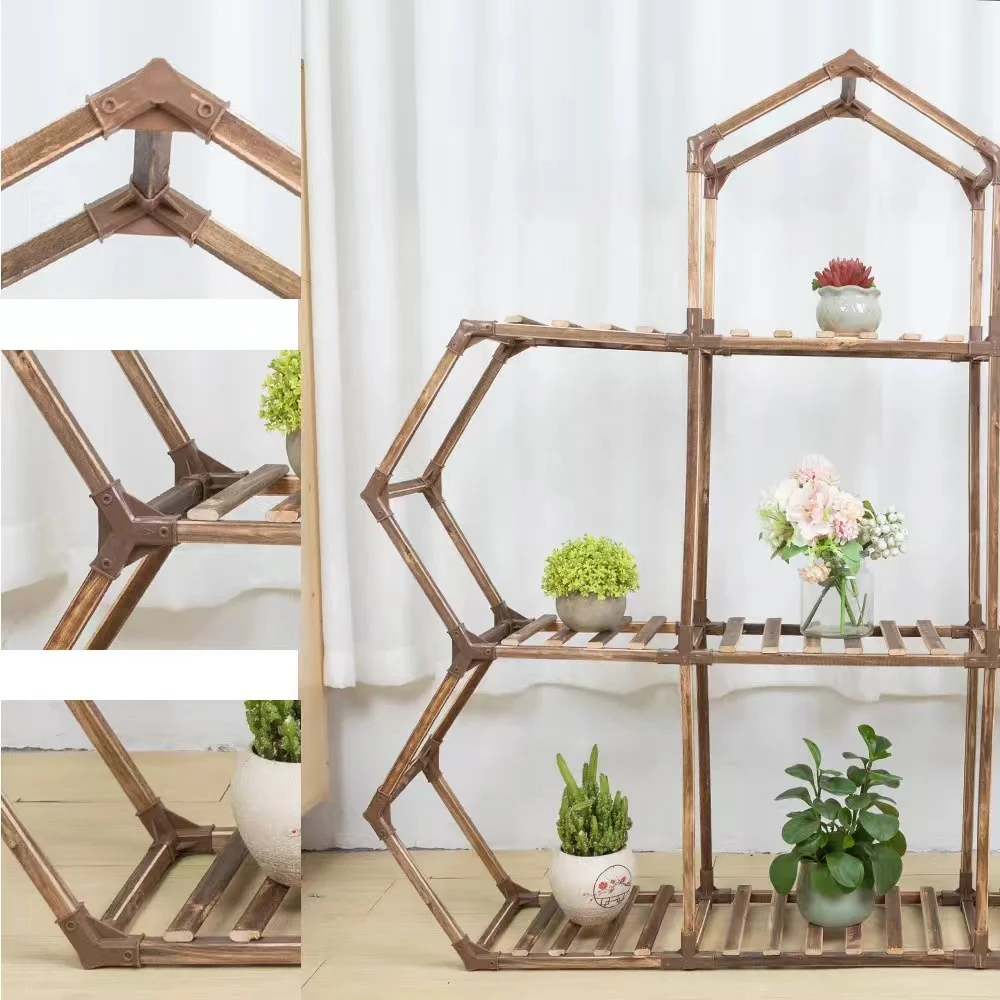 Spaceship storage shelf Wooden flower shelf living room balcony floor plant shelf