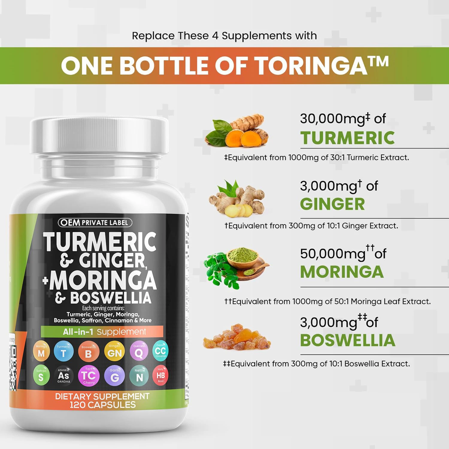 OEM Private Label Turmeric Ginger Moringa Capsules Advanced Turmeric Curcumin With Black Pepper & Ginger Supplements