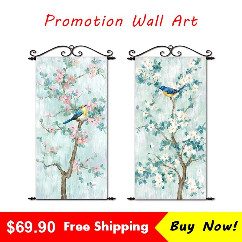 Настенная Картина на холсте с изображением цветов и птиц