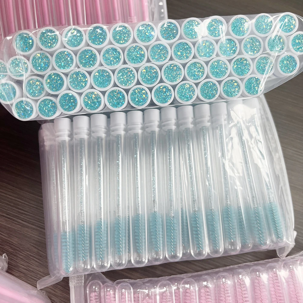 Custom logo Glitter mascara brush lash wands with tube lash spoolies brush diamond eyelash extension brush wands spoolie in tube