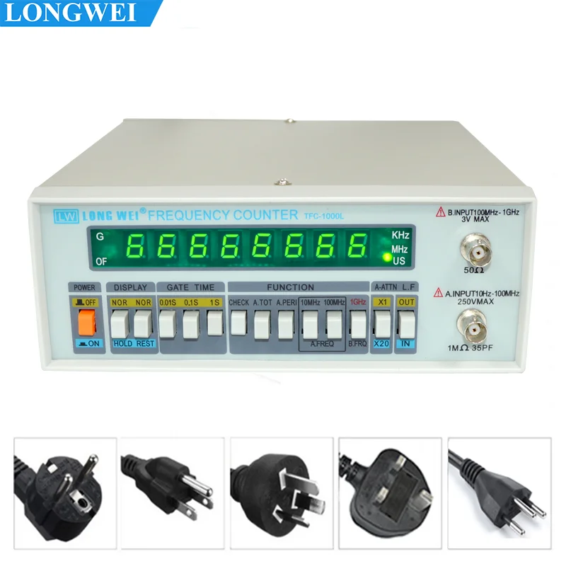 Longwei TFC-1000L Dual Channel Frequency Meter 1GHZ 8-Bit LED Display 100MHz-1GHz Self-test High Precision Frequency Meter 10HZ