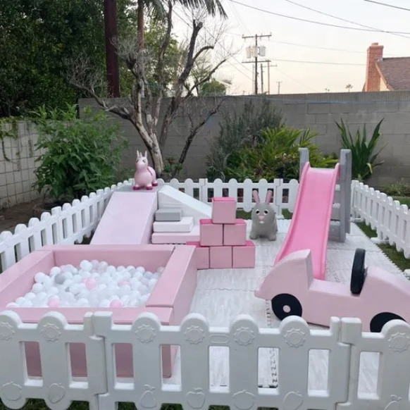 Soft play equipment set neutral color pink soft play equipment kids soft play package