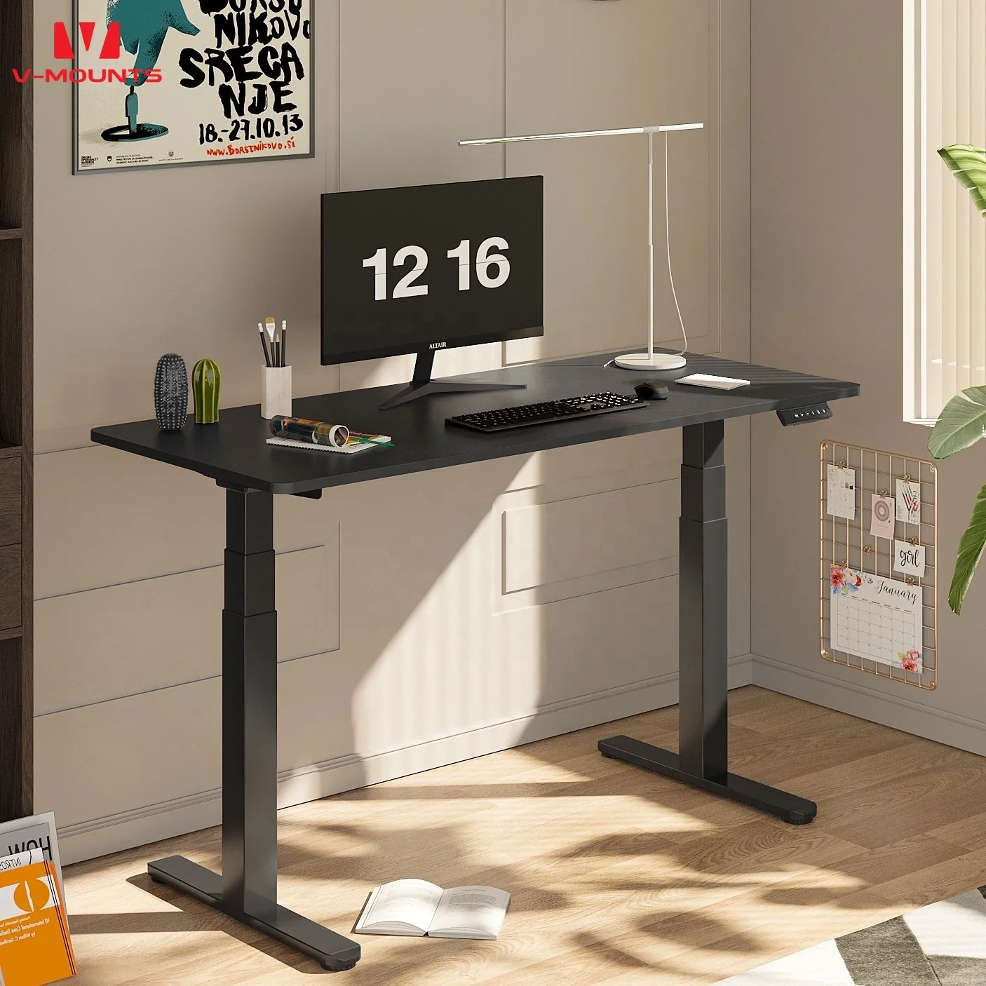 V-mounts office furniture electric frame sit to standing desk with Square standard column VM-JSD2-01-Z