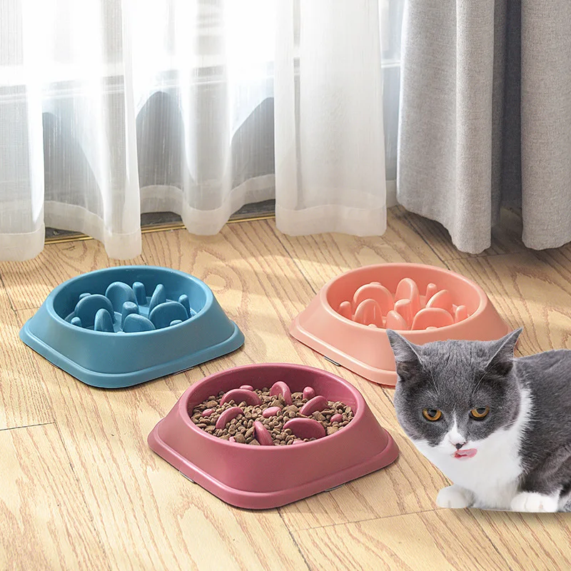 Dog pet feeding food water slow feeding bowl plastic anti-choking jungle shaped cat dog food bowl
