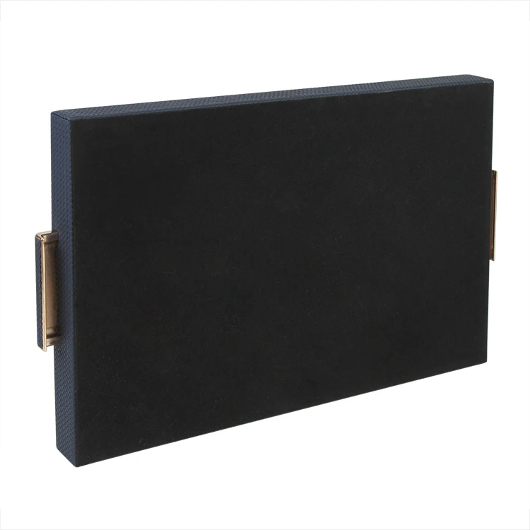 Blue Braided Leather Tray Decorative Storage Tray Home Decor with Silver Metal Handle