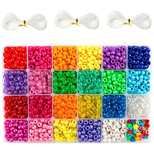 6*9mm Pony Beads Box Set Kit Barrel Beads For Kids Diy Bracelet Necklace Making Fashion Hair Pony Beads Accessories With String