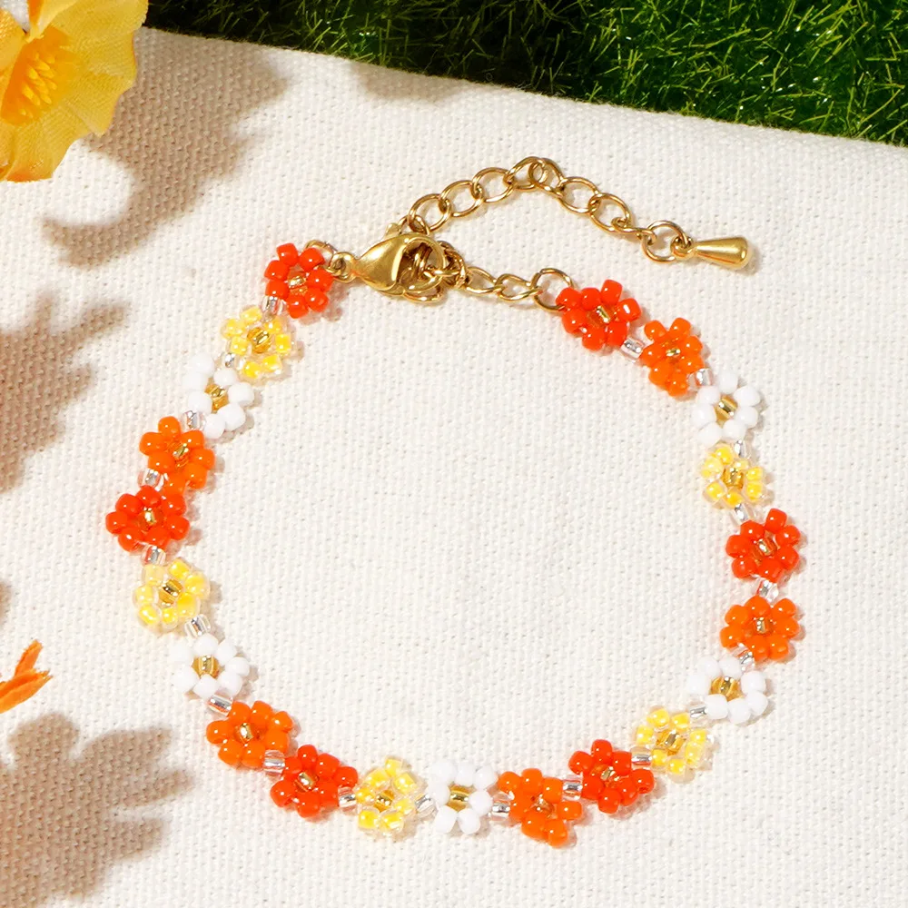 Bohemian Dainty Jewellery Gift Aesthetic Crystal Glass Seed Bead Colorful Floral Bracelet Daisy Flower Bracelet