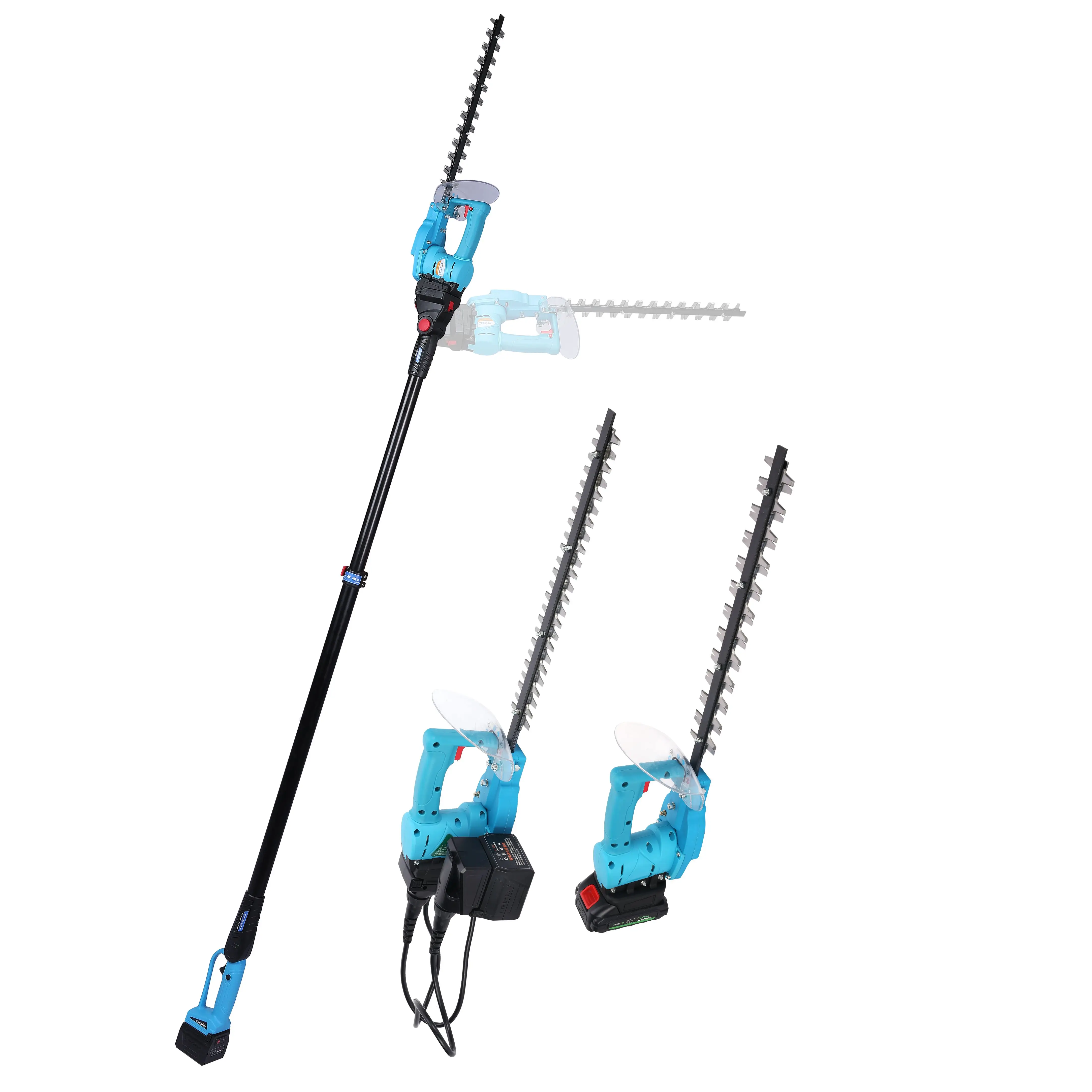 Powerful battery dual blade telescopic hedge trimmer pole garden grass cutting tools rod