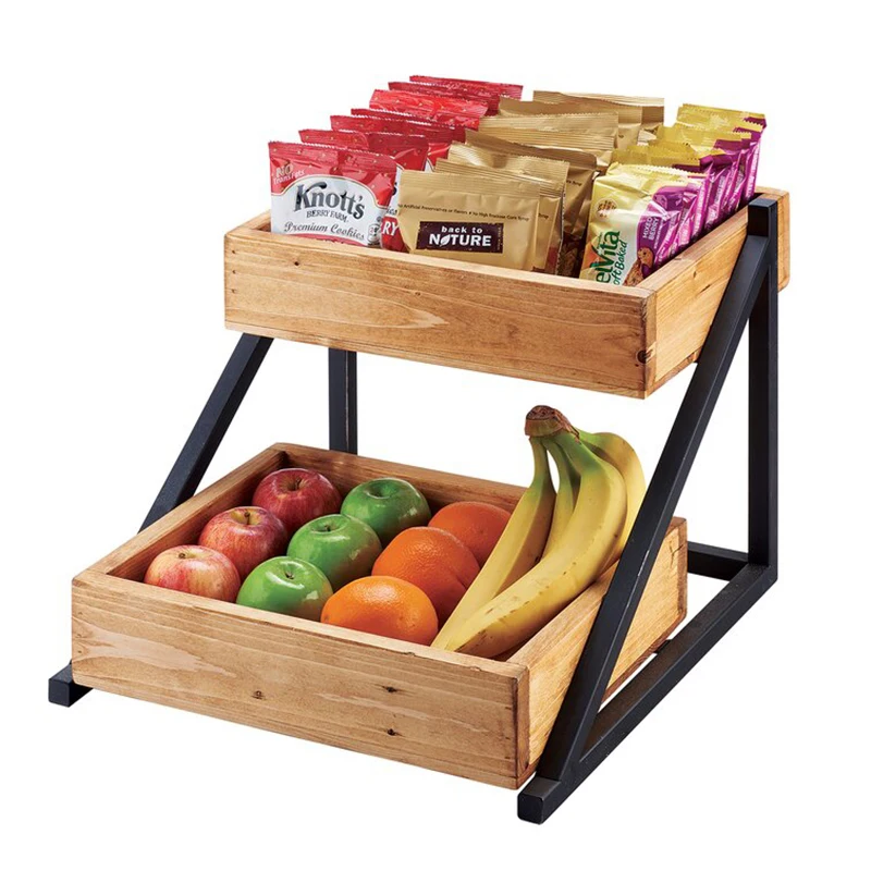 Shops Goods Shelf 2 Layers Wood Food Bakery Display Shelf