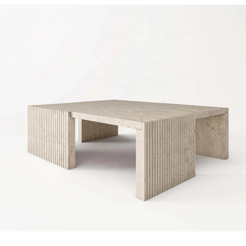 Роскошный стильный итальянский журнальный столик из натурального камня травертина низкой высоты для гостиной