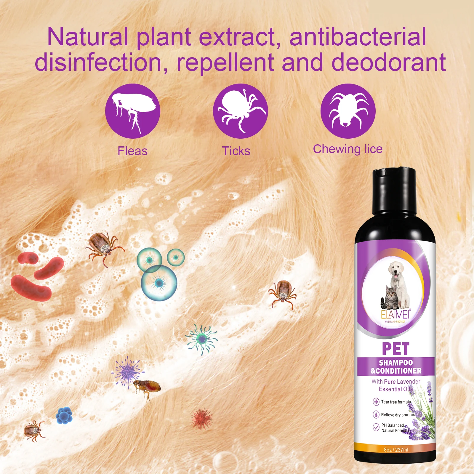 Custom Logo Pet Care Products Professional Lavender Groom Shampoo Korea Deep Cleansing Natural Pet Shampoo Conditioner