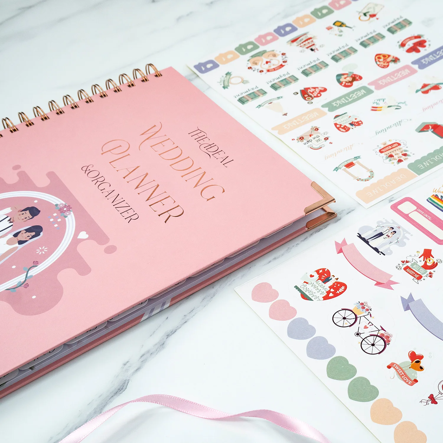 Hot 10 Themes Loose Leaf Gold Stamping Rose Metal Edges Hot Wedding Book A4 Planner Notebook for Wedding with Tabs