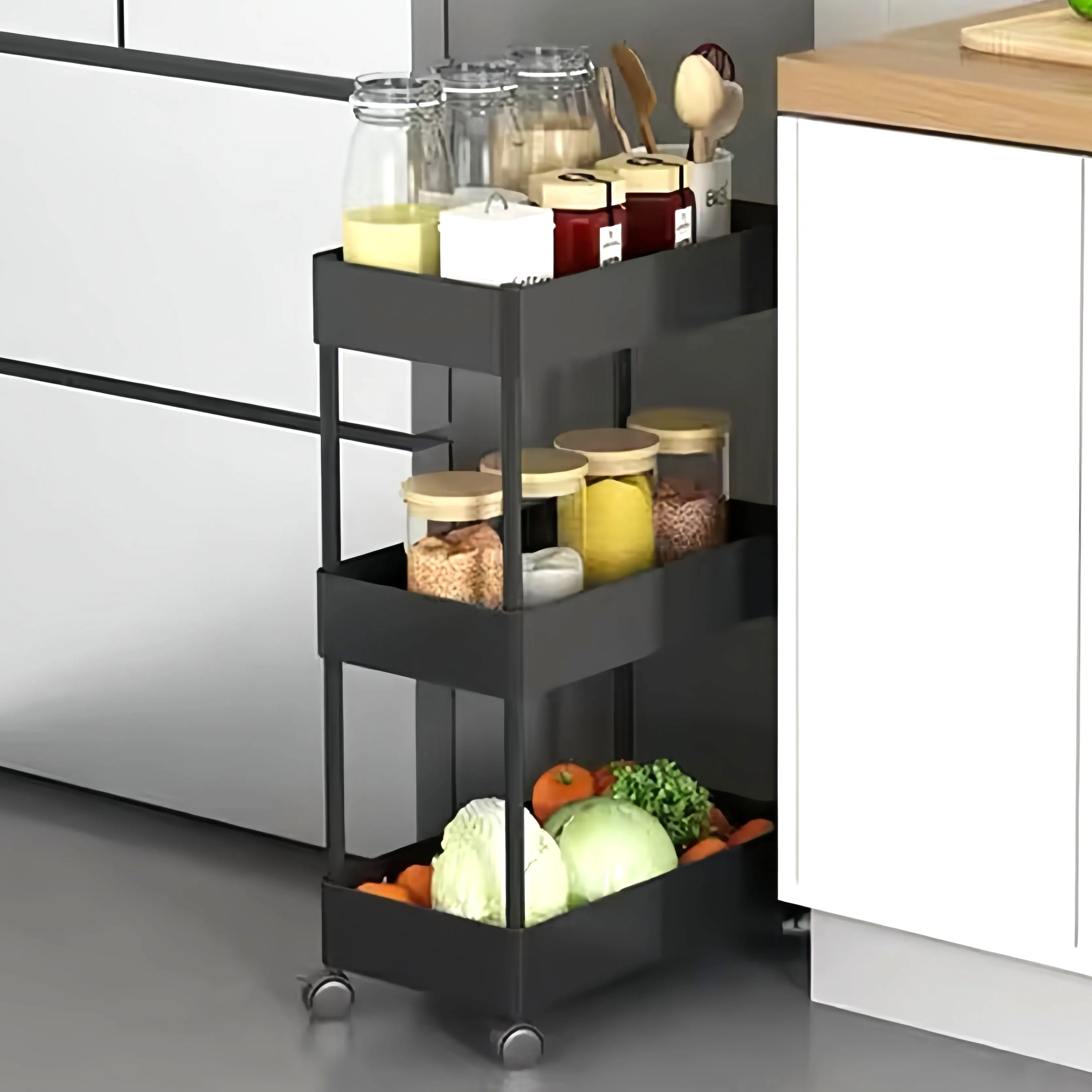 2 3 4 Tier utility Rolling Bathroom Kitchen Cart storage rack trolley Home storage organization cart with wheels handle