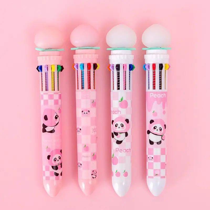 Новый персиковый стиль креативная мультяшная силиконовая 10-цветная шариковая ручка симпатичная сенсорная 10-цветная шариковая ручка