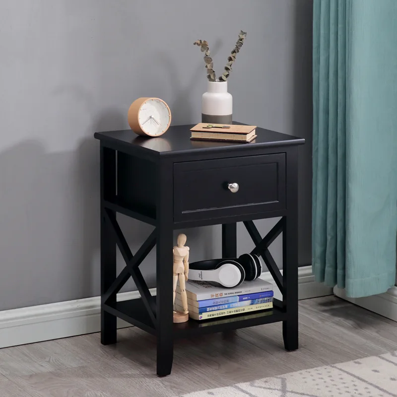 
Black French Bedside Table, Cheap Black Wood Modern Bedside Table 
