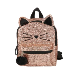 Mini Sequin Kids Glitter Cat Backpack With Applique And Pom-Pom Detail For School Kindergarten Children