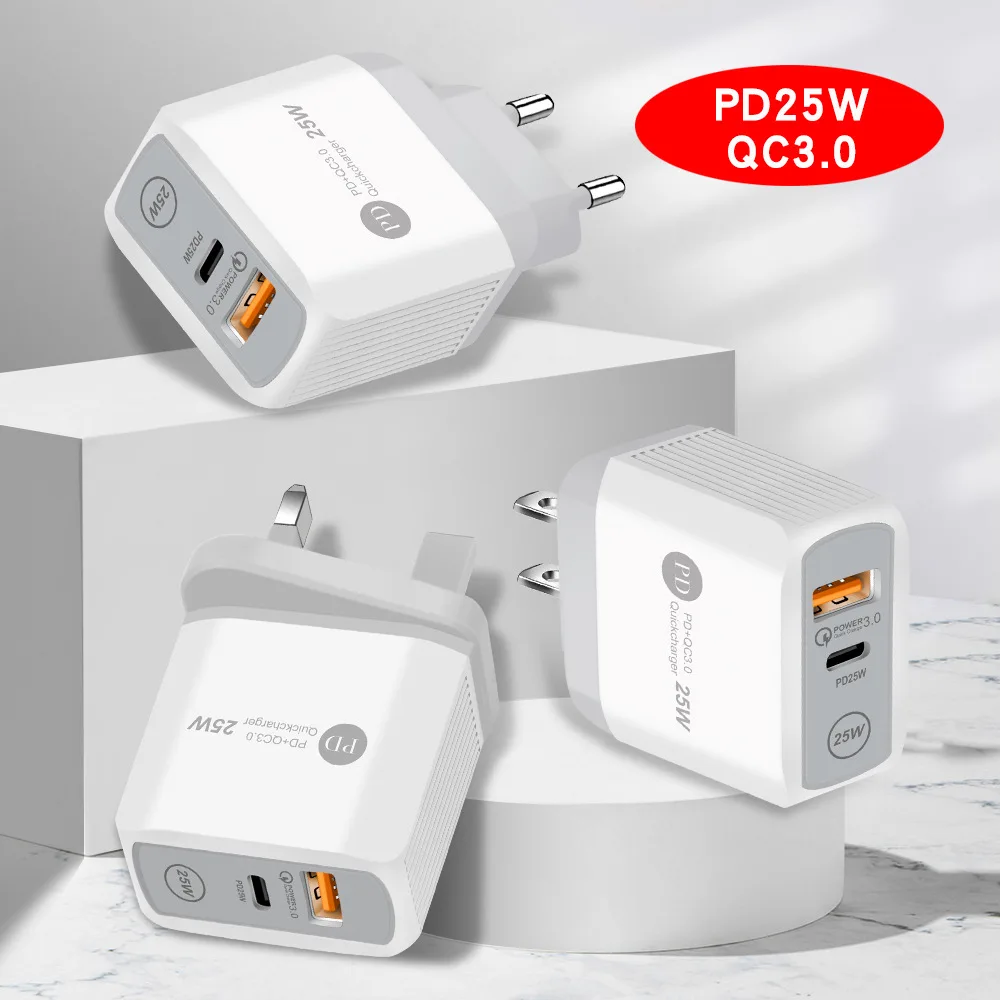 PD25W  +QC3.0 UK US EU 5V/5A USB C  Fast Charging USB to Type C Power Wall Adapter