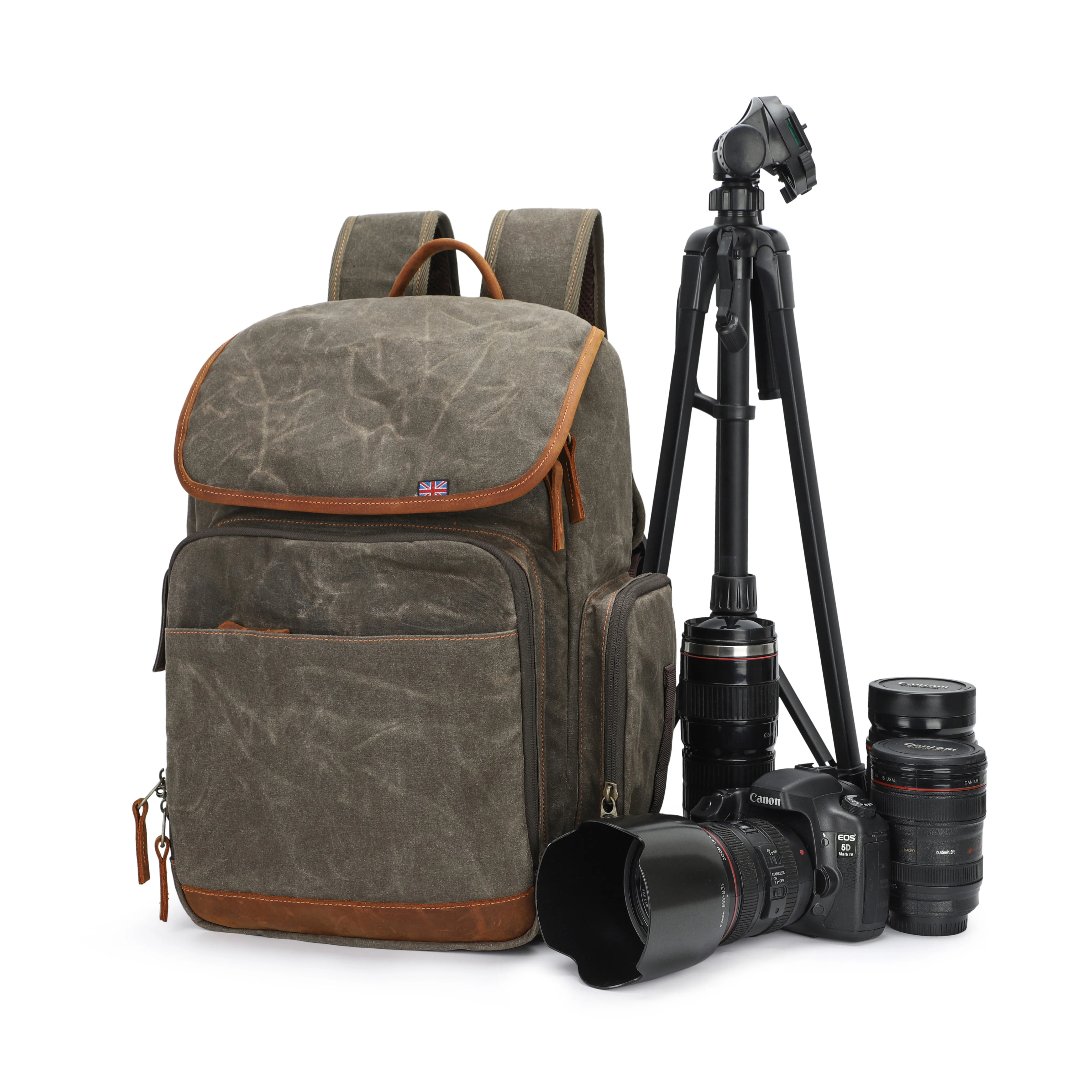 
Dropshipping deluxe waterproof canvas leather canon laptop digital camera backpack women dslr bag 