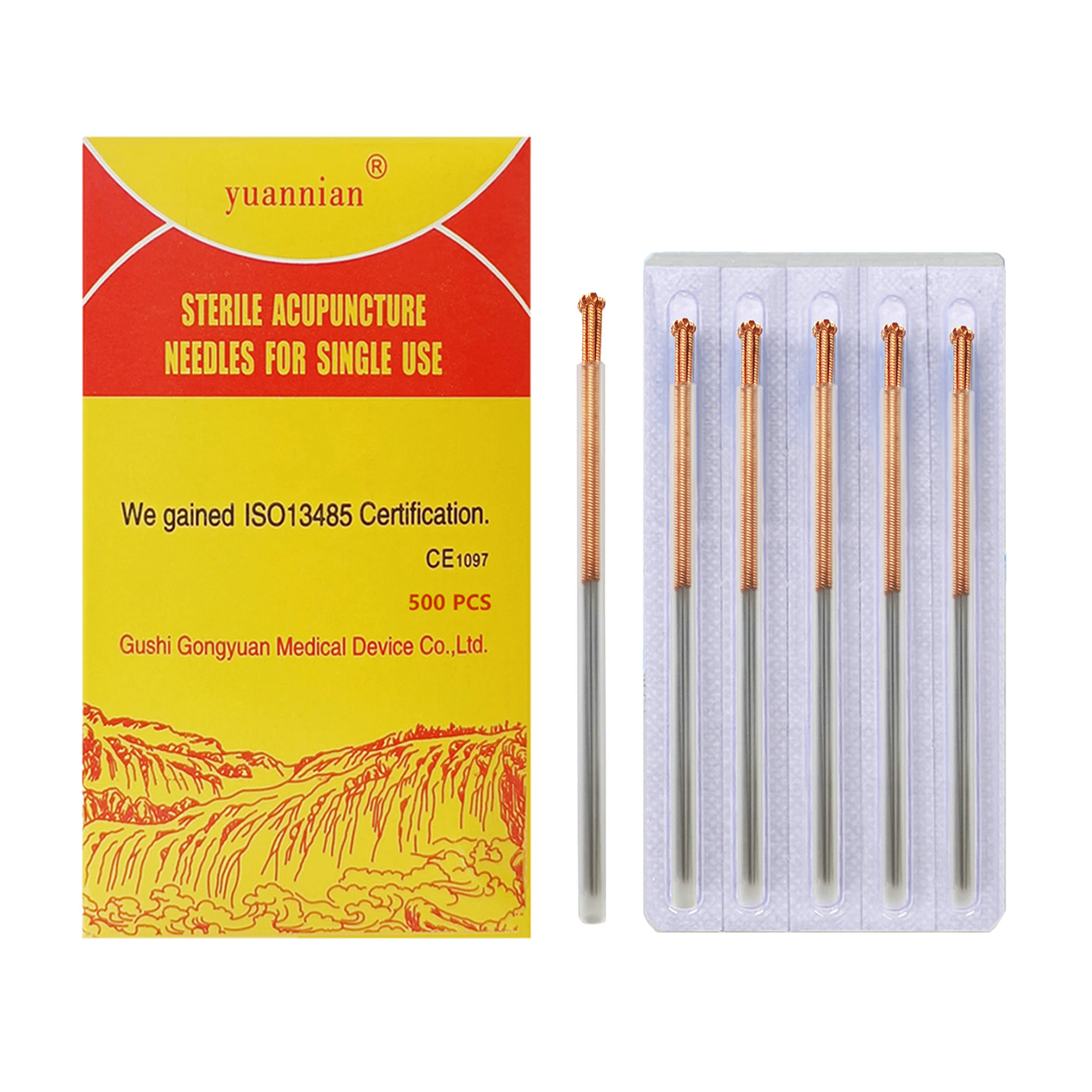 Copper Handle 500pcs Acupuncture Needles with Tube  Wholesale  Sterile Disposable
