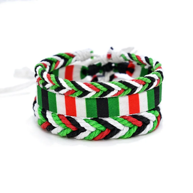 Cotton rope wax thread handmade Palestinian bracelet Middle East Arabic style hand rope flag watermelon color braided rope