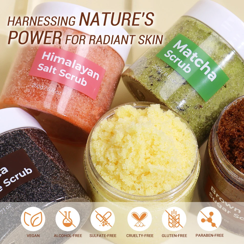 OEM Private brand customized wholesale body scrub sea salt facial brightening exfoliating whitening body scrub