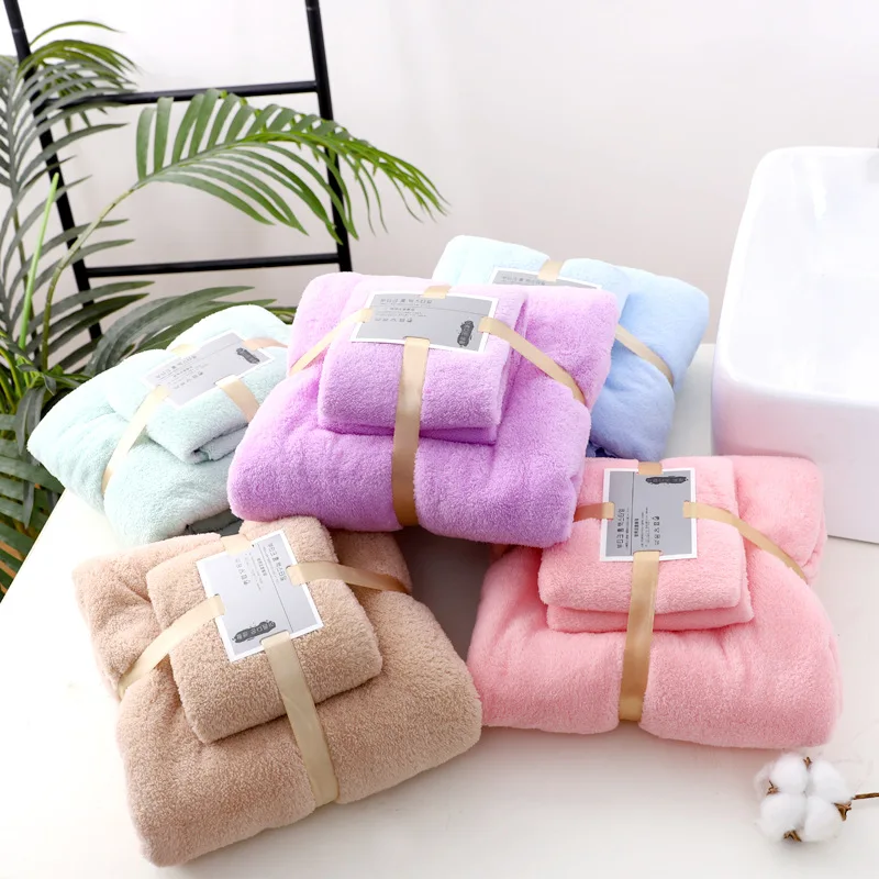 wholesale thicken custom coral fleece towel bath three-piece gift box bath towel set