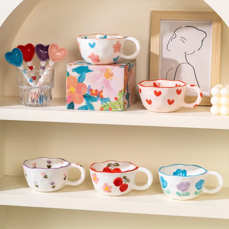 Lelyi factory hot selling creative hand kneaded irregular ceramic coffee cup cute girl afternoon tea cups