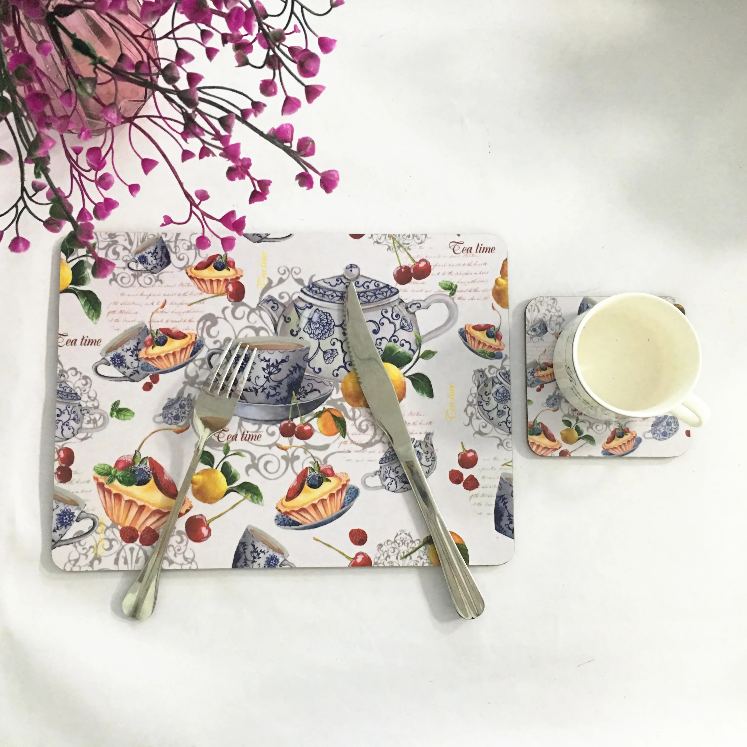 Hot Sale Anti- Skip MDF Sublimation A3 Fruit Set White Cork Backing Placemat For Bars dining plate dish mat for restaurant
