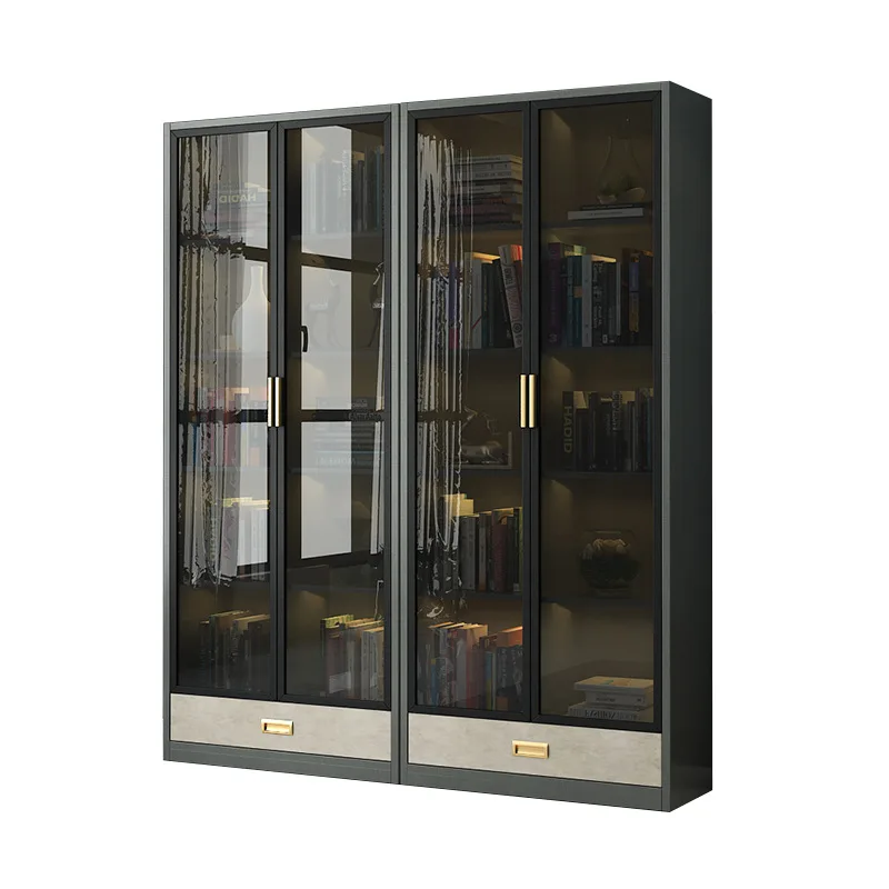 Nordic Light luxury bookcase glass door free combination bookcase modern simple living room office display cabinet