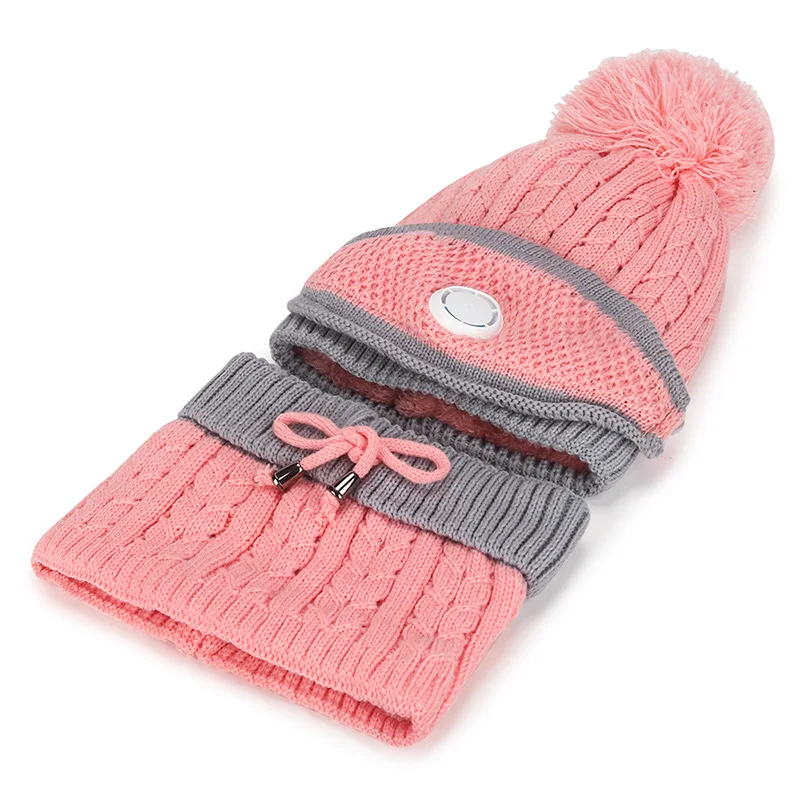 Wholesale woolen knitted hat for women, fashionable and warm in autumn and winter, versatile plus fleece hat and scarf set
