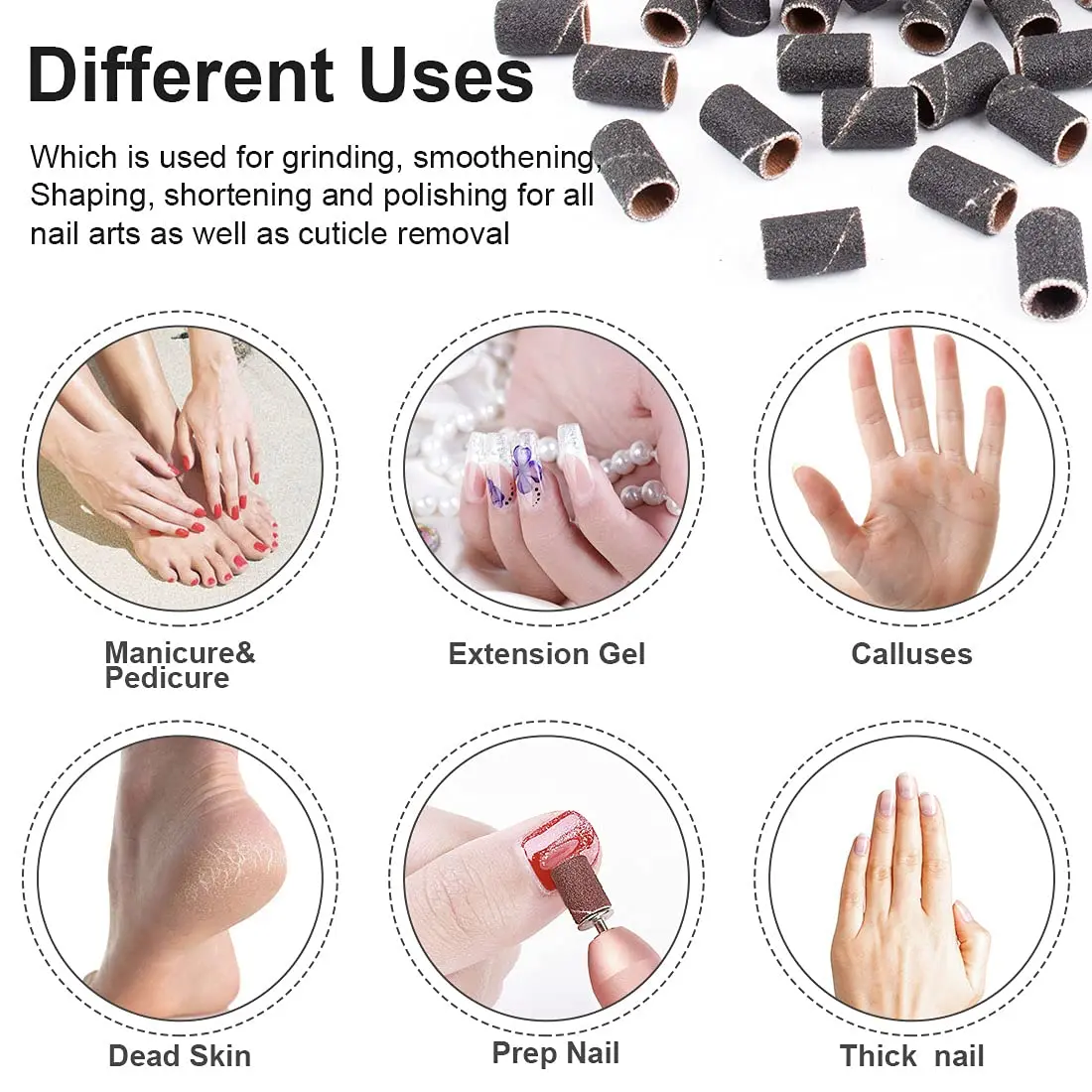 Wholesale White Zebra Sanding Bands Manicure Pedicure Tools Care Polishing Nails Drill Without Mandrel #80 #120 #180 #240