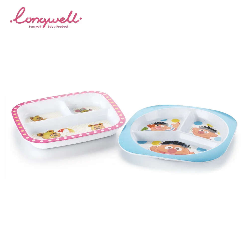 
Ningbo Longwell Custom Three Grid Eating Lunch Kids Home Cute Animal Printed PP Plates ODM Dish BPA Free Plastic Baby Food Plate 