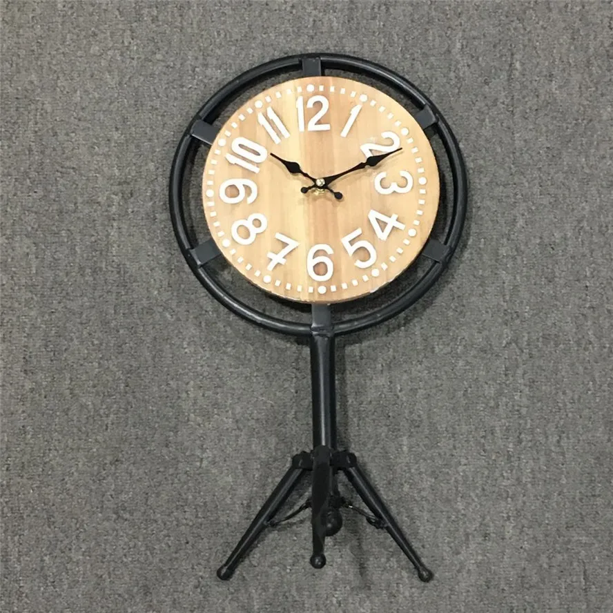 Triangle Metal Stand Modern Wood Table Clock