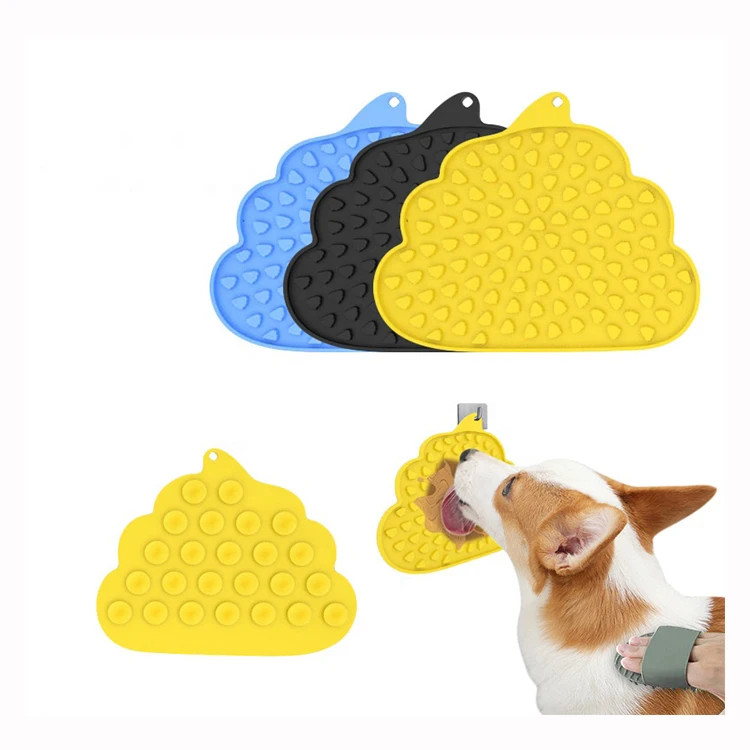 Newest Poo Shape Silicone Bath Distraction Easy Grooming Slow Feeder Bowl Pet Dog Lick mat Lick Pad Mat With Suction Cups