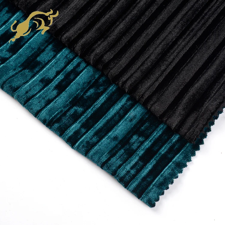 Good price custom-made KS  93 polyester 7 spandex ice crushed plain dyed velvet with stripe pleated fabric for garment